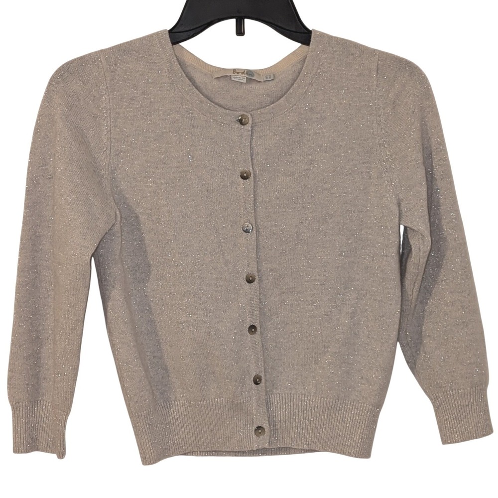 Boden Cashmere Shimmer Cardigan Womens Size 2 Taupe Metallic Sparkle Cropped